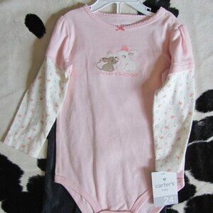 CARTERS GIRLS 2 PIECE LONG SLEEVE ONESIE WITH DENIM LEGGINGS